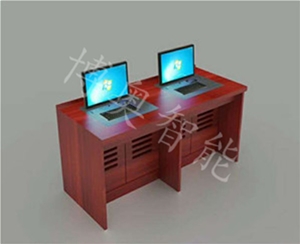 雙人位電動(dòng)翻轉(zhuǎn)電腦桌(實(shí)木油漆)